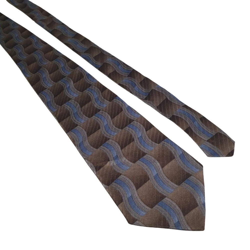 Vintage Pattern Arrow Company Men Tie Brown Blue Silk Office Dad Gift Necktie